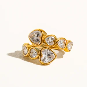 18k Gold Non-tarnish Rhinestone Heart Ring