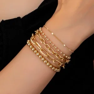 ￼ Juego de 5 pulseras de cadena mixta