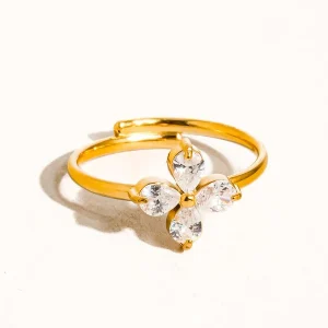 18k Gold Non-tarnish Cz Clover Ring
