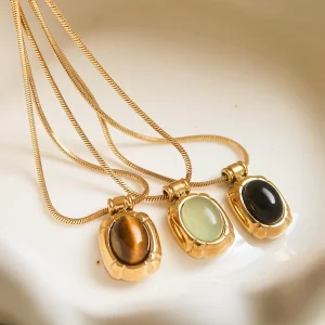 18k Gold Non-tarnish Natural Stone Necklace