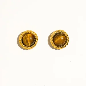 18k Gold-plated Classic Round Studs With Stone